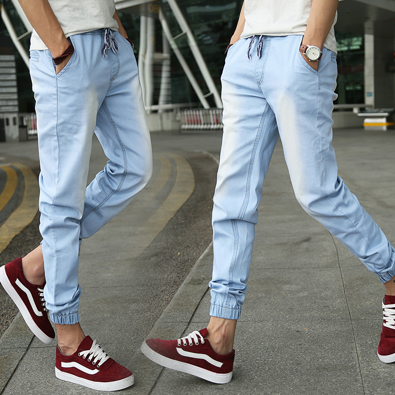 Buy White Jeans Men Denim Mens Cotton Jogger Pants England Style Ankle ...